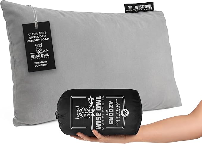 Wise Owl Outfitters Camping Pillow - Camping Essentials and Travel Pillow for Airplanes, Camping, and Travel - Memory Foam Washable Pillow - Small/Medium