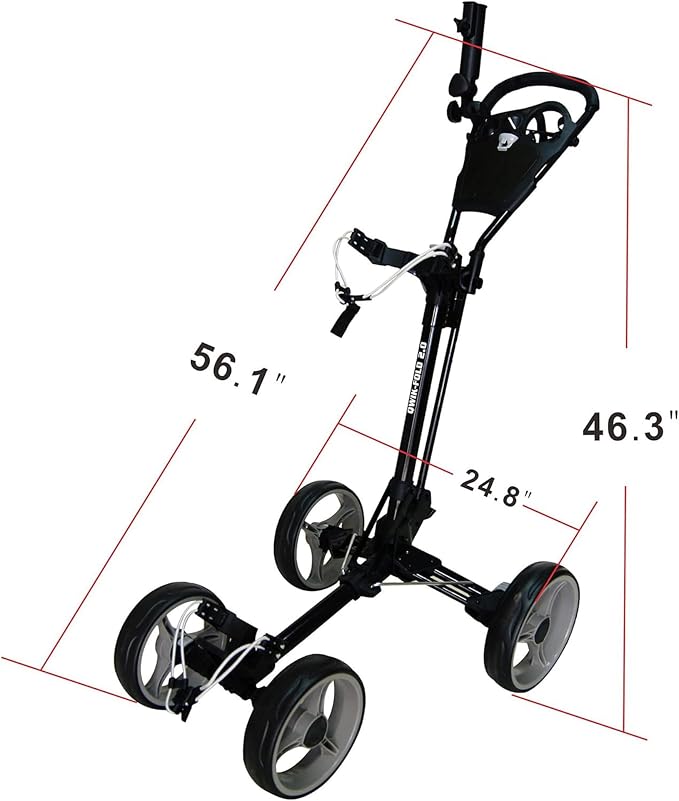 Qwik-Fold Golf Push Cart 4-Wheel with Foot Brake – 1-Second Fold Golf Trolley, Lightweight Aluminum Frame, Adjustable Handle, Ball-Bearing Wheels & Umbrella Holder