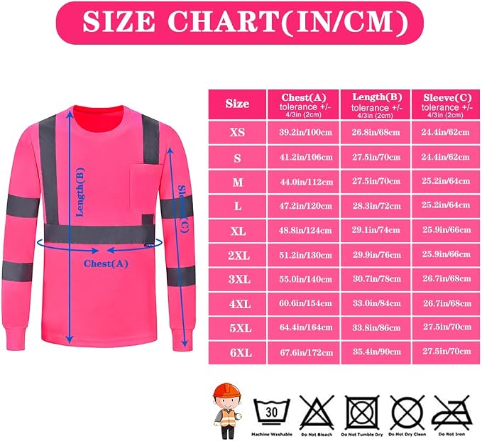 A-SAFETY Safety Shirt,High Visibility Work T Shirt Long Short Sleeve Class 3 (XS-6XL)