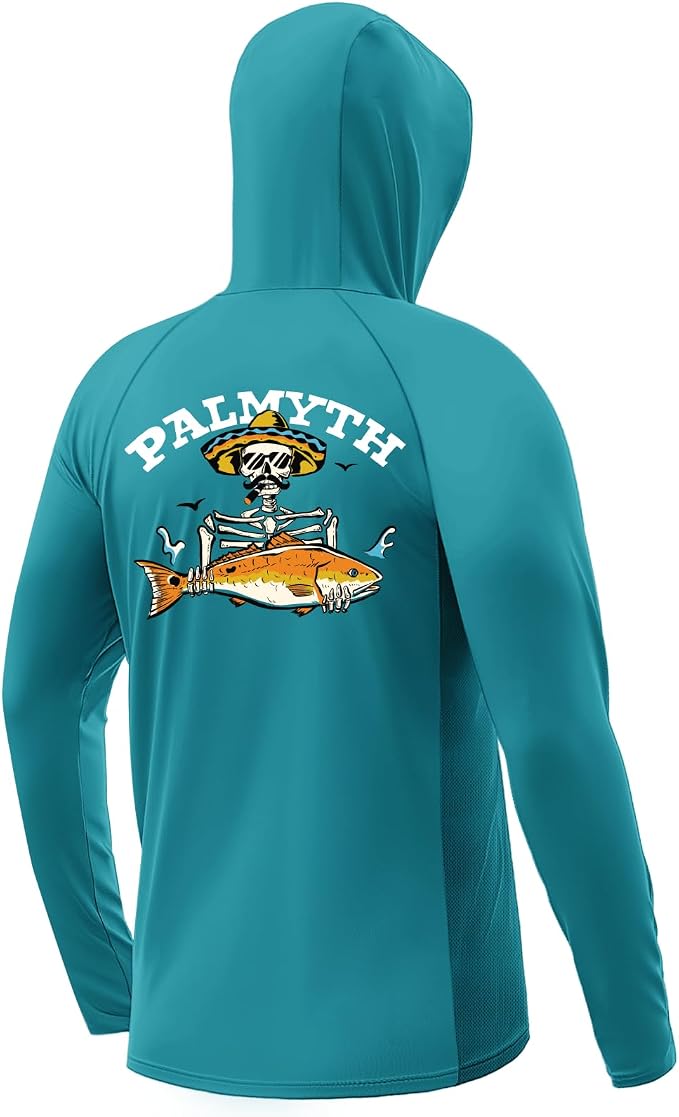 Palmyth Fishing Hoodie for Men Long Sleeve Sun Protection UV UPF 50+ Shirts | Hidden Zipper Pocket, Thumb Loops, Quick-Dry, Side Mesh Panels, Lens Cleaning Cloth, 4-Way Stretch
