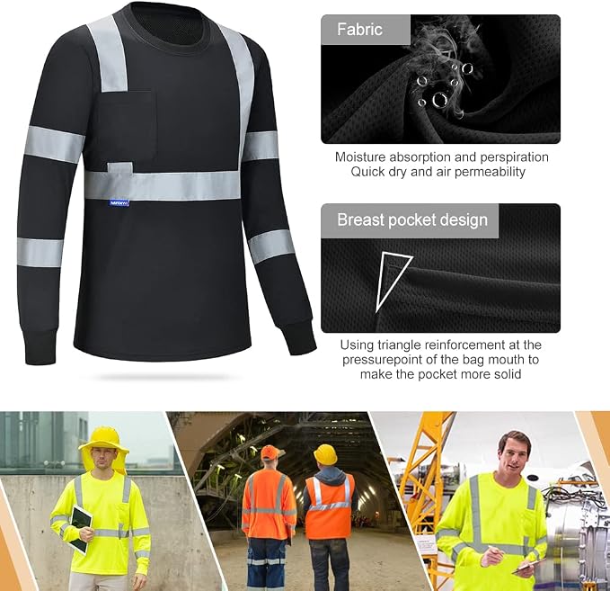 A-SAFETY Safety Shirt,High Visibility Work T Shirt Long Short Sleeve Class 3 (XS-6XL)
