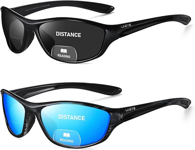LKEYE Bifocal Reading Sunglasses Men Women Sports Style Sun Reader Wrap Around Build-In UV Protection Driving glasses LK6092