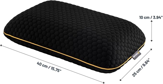 Memory Foam Travel Pillow with Washable Cover & Carry Bag – Compact, Soft & Breathable Neck Pillow for Airplane, Camping & Car (Black- with Extra Gray Cotton Cover, 15.7x9.8x3.9 inches)