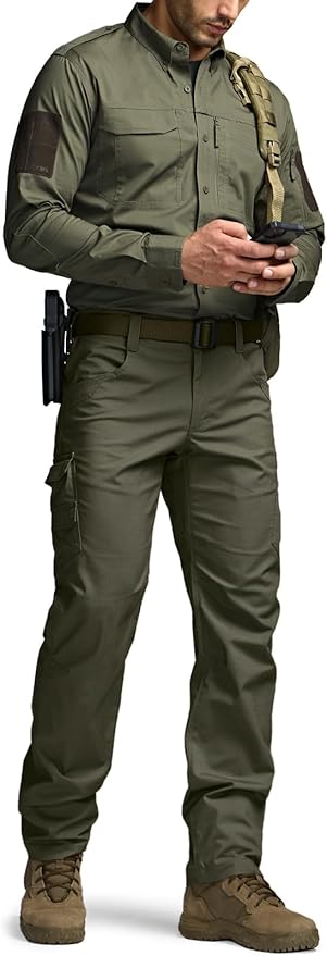 CQR Men's Long Sleeve Tactical Shirts, Ripstop Military Work Shirts, UPF 50+ Breathable Button Down Outdoor Hiking Shirt