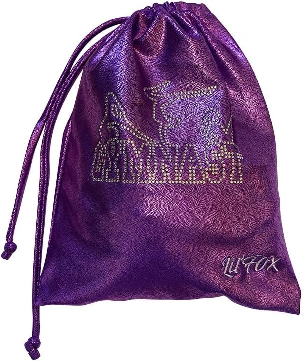 LIL'FOX 8"x10" Drawstring Gymnastics SMALL GRIP BAG 26x20cm - Lightweight Bag for Personal Equipment - Shiny Foil Rhinestones