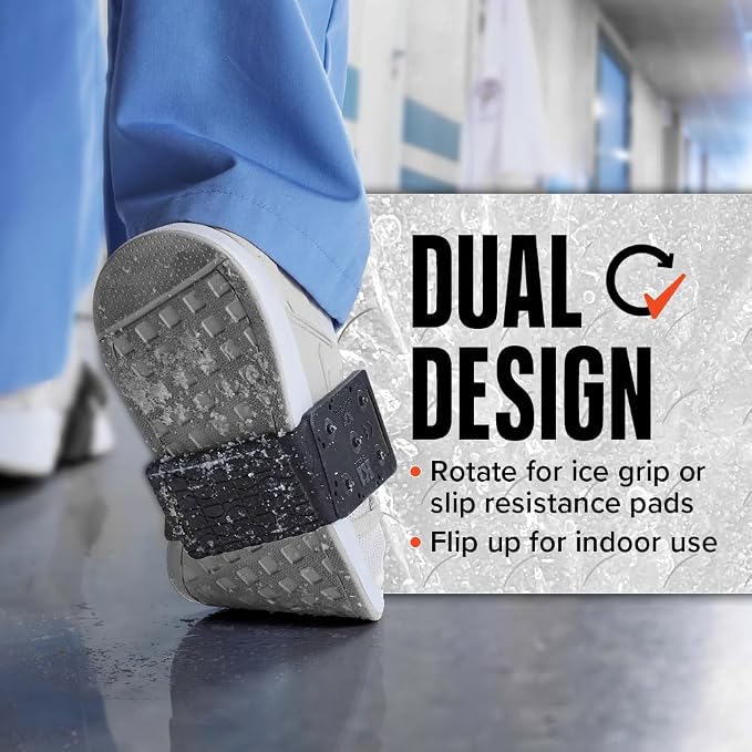 K1 Mid-Sole Ice Cleats - Rotatable Traction Aids For Flat Shoes - Indoor/Outdoor, Climbing, Driving - Slim Profile - Black