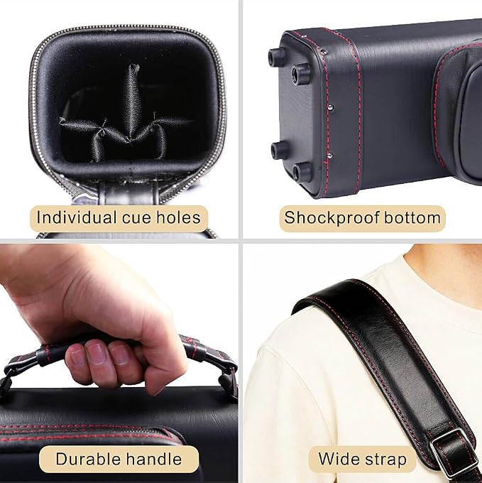 Pool Cue Case 2x3/3x5/4x4 Options Hard Case Pool Stick Case with Shoulder Straps & Handle for Pool Cue & Accessories