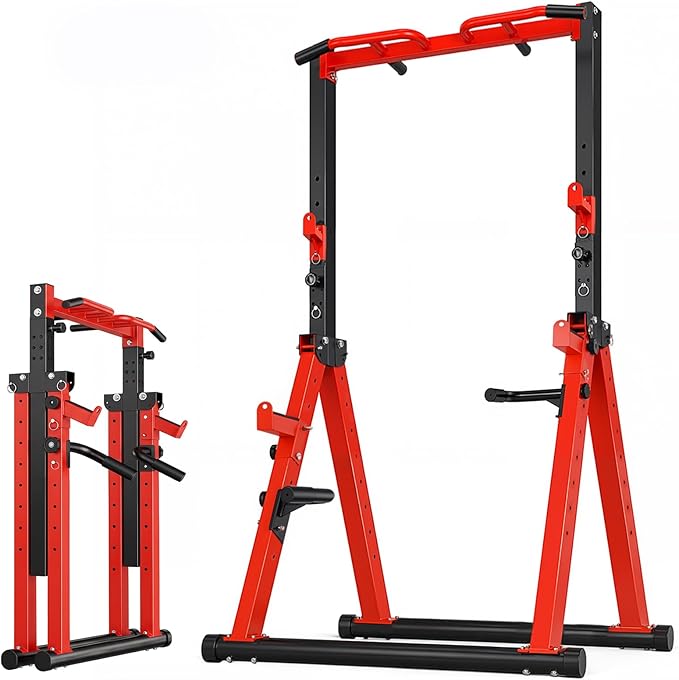 700LBS Foldable Power Tower Pull Up Bar - Multi-function Power Tower Dip Station with Adjustable Height for Home Gym, Portable Free Standing Strength Training Equipment for Indoor & Outdoor