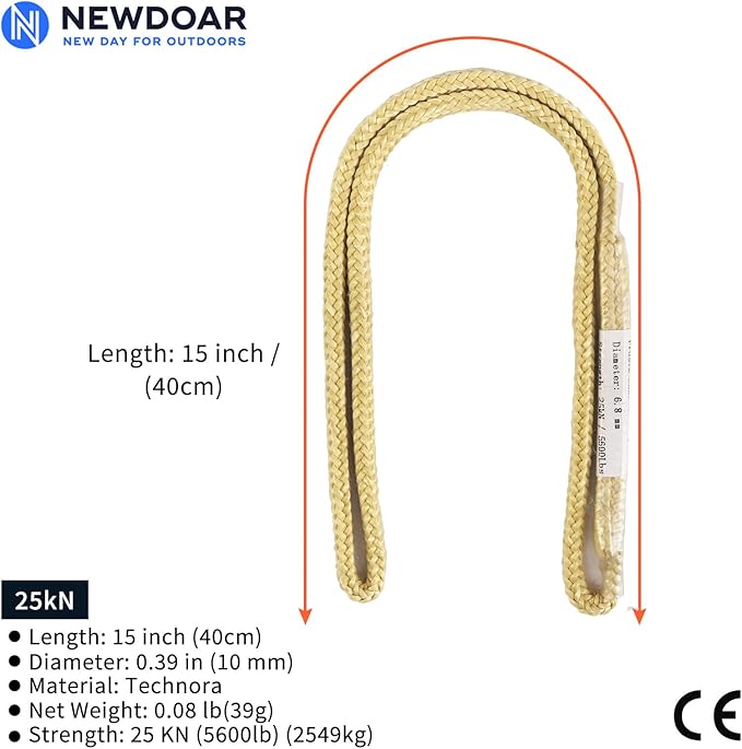 NewDoar 100% Kevlar Braided Friction Hitch,5620 MBS,Prusik Arborist Rope, Abrasion/Flame Resistant, High Strength Rescue Rigging Hammocks(1pcs)
