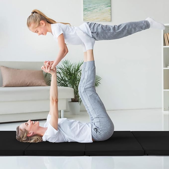 Goplus Gymnastics Mat, Folding Tumbling Mat with Carry Handles, Hook & Loop Fasteners, 4 Panels for Fitness Exercise Yoga Stretching Aerobics Workouts, Thick Gym Mats for Home