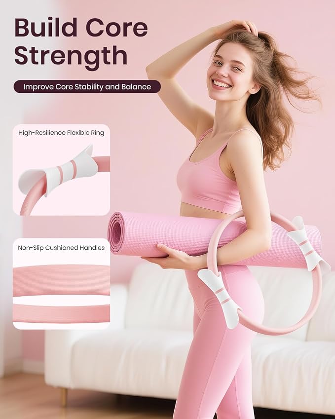 Pilates Ring Set for Women, Home Workout Pilates Equipment with Resistance Bands, 14'' Magic Circle, Mini Ball, Pilates Starter Kit for Strength, Toning and Flexibility