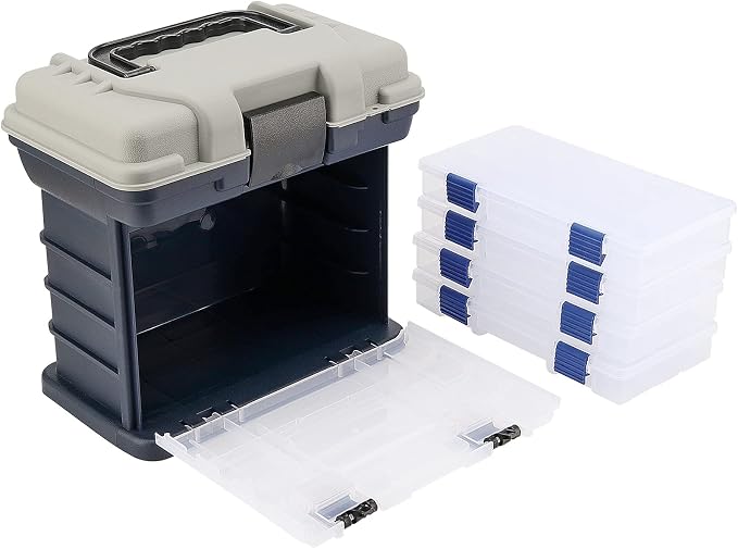 SINJEUN 4 Layers Fishing Tackle Box, Portable Fishing Tackle Storage Box, Fresh Water and Salt Water Tackle Box Kit Organizer for Fishing Accessories, 110 lbs Load Capacity