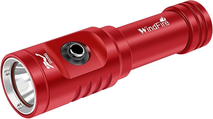 WINDFIRE TS08 Dive Light Super Bright, Scuba Flashlight Rechargeable, IP68 Waterproof 197 ft Depth Underwater Flashlight, 3 Modes & Power Indicator, Snorkeling Torch for Night Diving