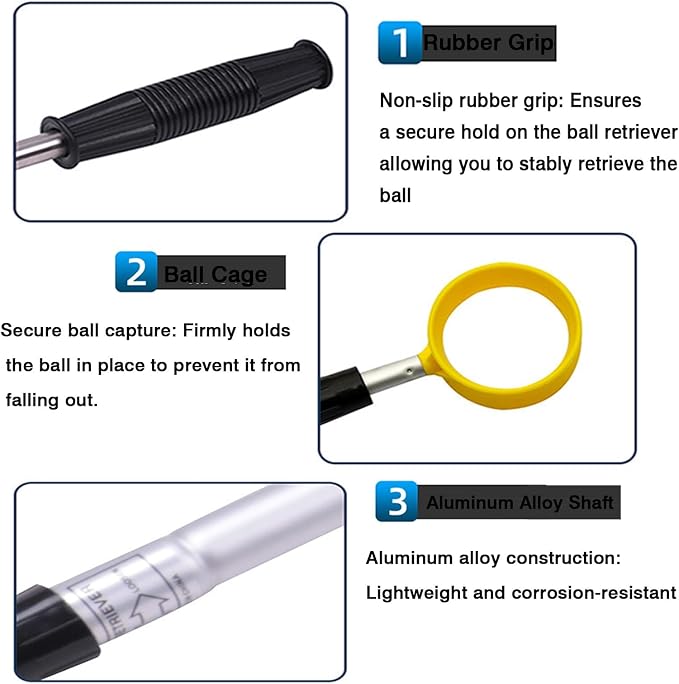 Aluminum Alloy Golf Ball Retriever — Extends up to 6.38 Meters — Multiple Golf Accessories & Supplies