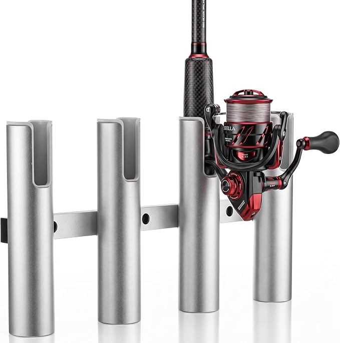Vinsot Aluminium Fishing Rod Holders for Boat, 4 Tubes Wall-Mounted 17.13" Fishing Pole Rack with Screws for Marine Garage Storage Kayak