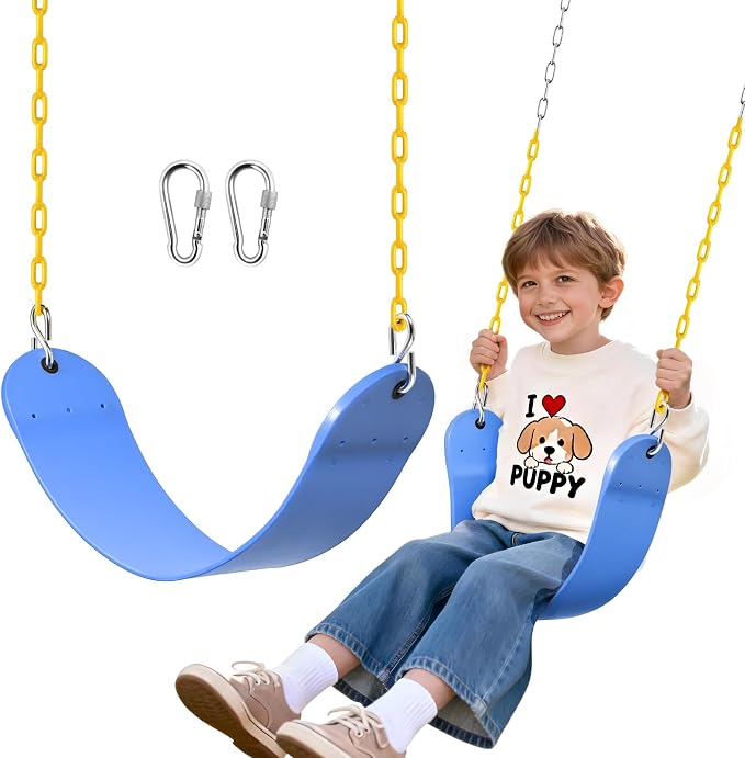 SEKKVY Swing Seats with 66" Heavy Duty Chains, Swing Set Accessories Replacement with Snap Hooks, Toddler Swings Supports 250 lbs for Outdoor Backyard Playground, Indoor Swing for Kids, Blue 1 Pack