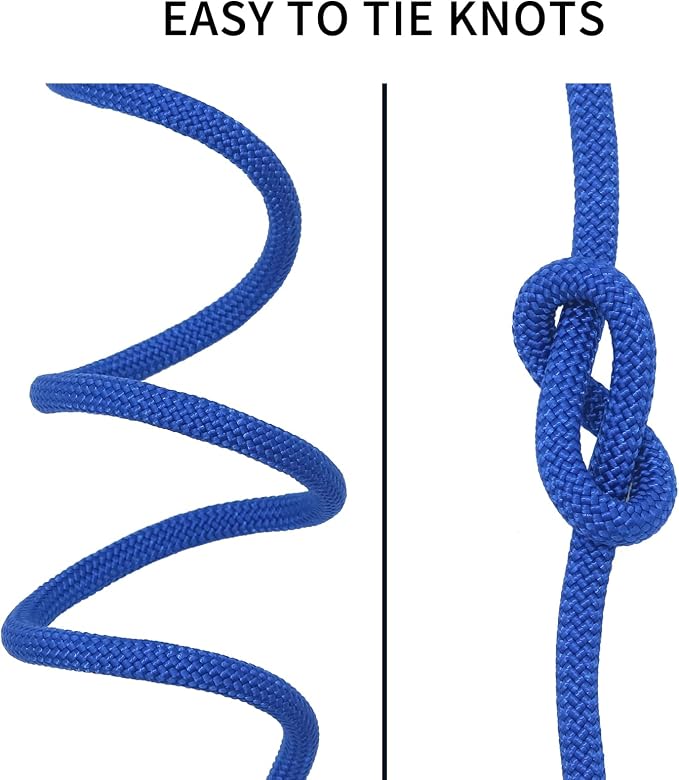NewDoar Static Climbing Rope - 8mm (5/16c) / 10mm (3/8”) Double Braid Accessory Cord for Rock,Hauling, Prusik, Survival - Pre-Cut 20FT, 50FT, 100FT, 165FT Lengths - Outdoor, Fire Rescue Equipment