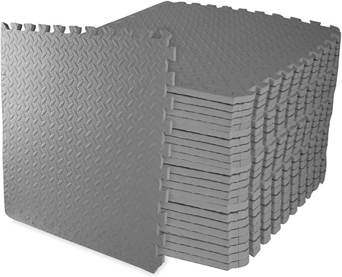 BalanceFrom Puzzle Exercise Mat 3/4" Thick, EVA Interlocking Foam Floor Tiles for Home Gym, Mat for Home Workout Equipment, Floor Padding for Kids, Gray, 24 in x 24 in x 3/4 in, 96 Sq Ft - 24 Tiles