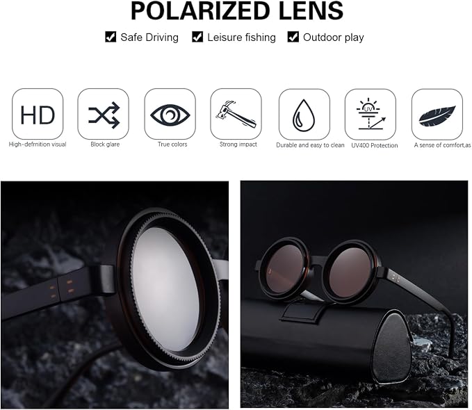 Polarized Adjustable Sunglasses HD Retro Round Glasses with ND Filter Lenses for Fishing/Street Photography Men Women