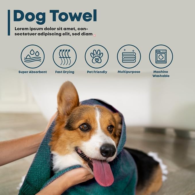 Extra Large Dog Towel for Big Dogs — 400 GSM Premium Microfiber, Fits Golden Retriever, Labrador, Bernese — Super Absorbent Quick Dry, Machine Washable (Blue, L)