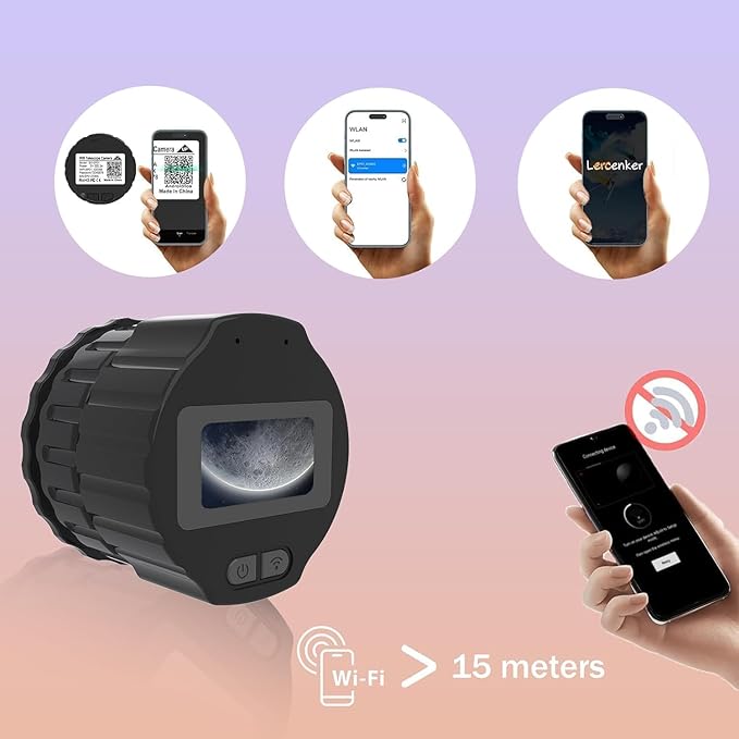 64GB Digital Eyepiece Telescope Camera: 2K Video Recording & WiFi Telescope Microscope Accessory, 25-50mm Eyepiece Adapter, Screen Support, App Control, Perfect for Astrophotography, Birds Watching