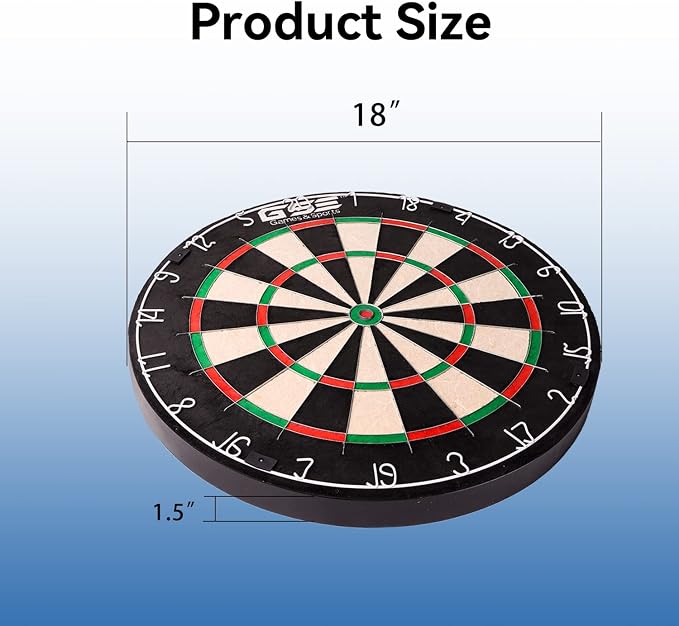 GSE Games & Sports Expert 18" Regulation Size Steel Tip Dartboard Game Set. Excellent Bristle/Sisal, Paper Baseball, Bullseye, Dart Board Game Set (Several Styles Available)