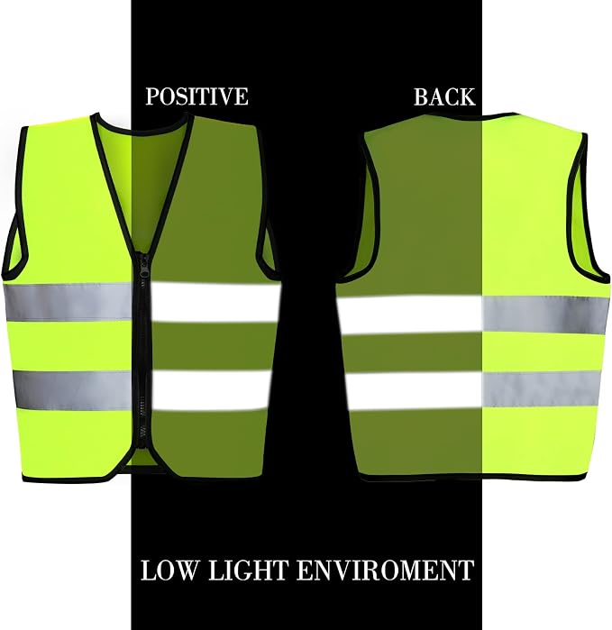 Unittype 20 Pcs Kids Reflective Safety Vest High Visibility Children Neon Vest with Zipper Construction Traffic Vest with Reflective Strips for Kids Aged 3-10, Cycling, Running, Green