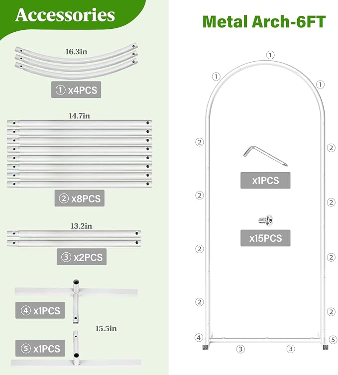 6FT Metal Wedding Arch Backdrop Stand,Stable Wedding Arch Frame for Wedding Ceremony Birthday Party Baby Shower Graduation Anniversary Floral Decoration,White