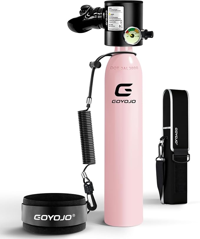 GOYOJO Mini Scuba Tank with DOT Certified, Portable Scuba Diving Kit with Optional Snorkel Mask Combo, Refillable Emergency Backup Pony Bottle for Snorkeling, Underwater Breathing, Training