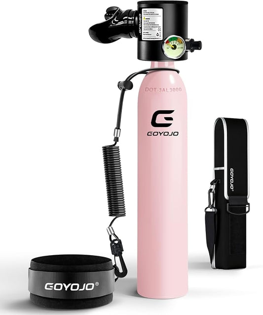 GOYOJO Mini Scuba Tank with DOT Certified, Portable Scuba Diving Kit with Optional Snorkel Mask Combo, Refillable Emergency Backup Pony Bottle for Snorkeling, Underwater Breathing, Training