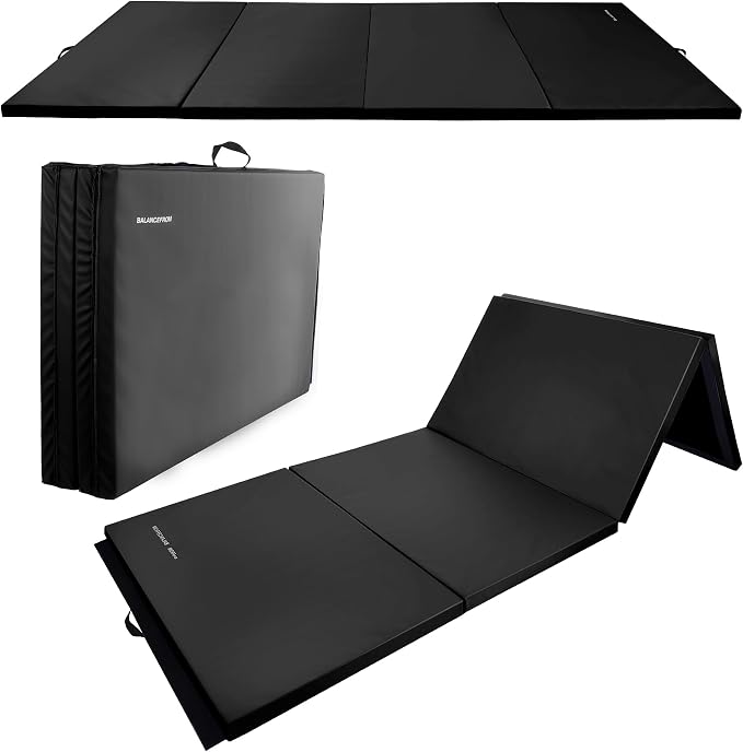 Fitvids Folding Exercise Gymnastics Mat 4'x8'x2" Gym Workout Mat with Carrying Handles High-Density Portable Fitness Aerobics Mats for Home Gym Yoga Pilates Tumbling MMA Core Training, Multiple Colors