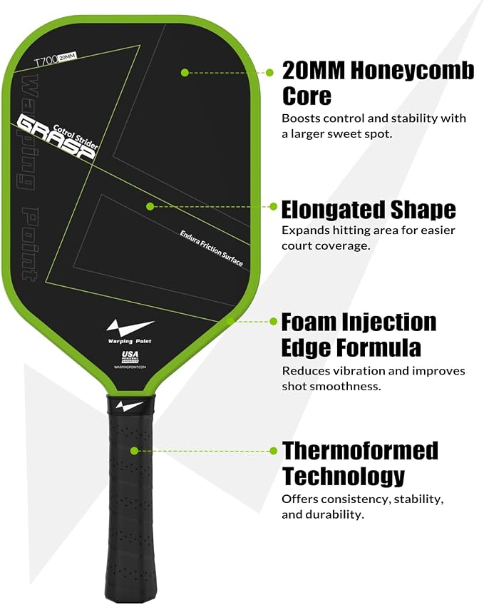 Warping Point Pickleball Paddle, Carbon Fiber Paddle with Endura Friction Surface, Polymer Honeycomb Core, Design for Ultimate Spin & Power, Large Sweet Spot & Contro, USAP Approved