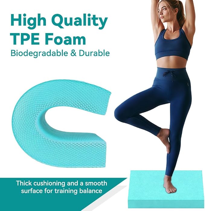 Extra Large Yoga Exercise Balance Pad - Thick Non-Slip Stability Cushion for Pilates and Exercise - High Density Foam Trainer for Core Strength Home Gym - Bonus: 10-Position Resistance Band!