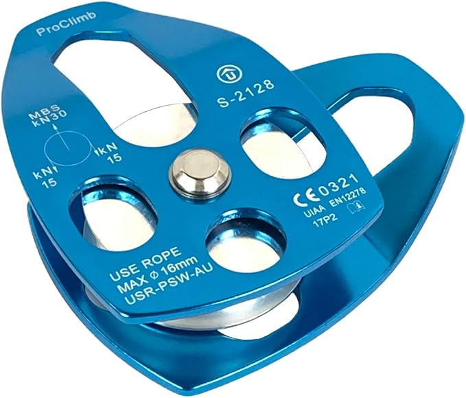 30kN Large Aluminum Rope Pulley - Single/Double Sheave, CE/UIAA Certified