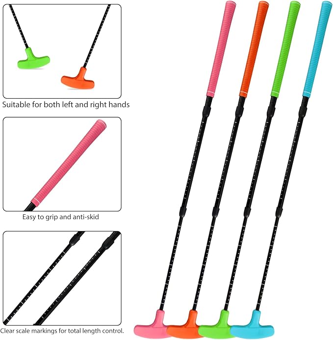 Golf Putting Green Training Set, 4 Pack Multicolor Adjustable Putters with Automatic Ball Return and 6 Practice Balls, Indoor Outdoor Putting Practice Kit for Home Office, Right/Left Handed