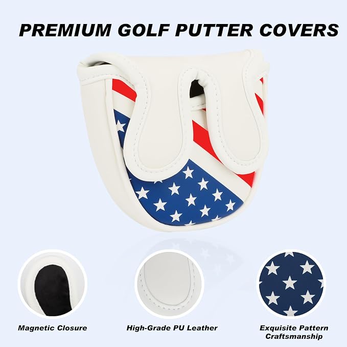 Golf Club Head Covers,4pcs or 1pc USA Golf Head Covers for Woods and Driver Fairway Hybrid - PU Leather Mallet Blade Putter for Men Women Golf Enthusiast