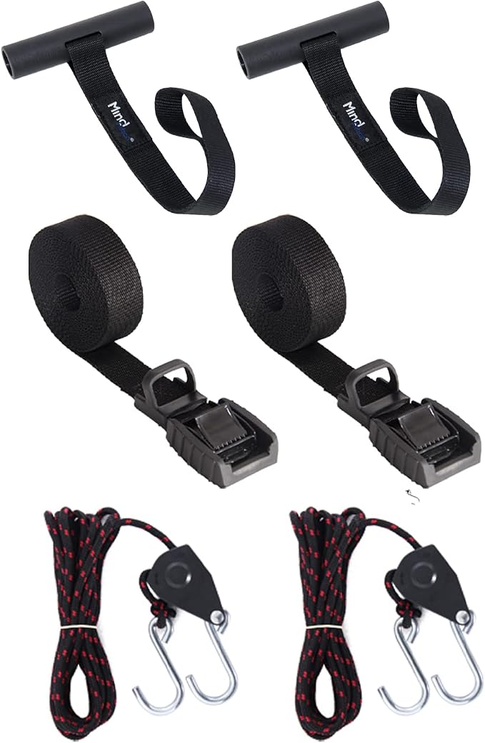Mind and Action Kayak Tie Down Straps,Quick Hood Loops Trunk Anchor,Canoe Transport Accessories Secure Vehicle Lashing Point (2 Straps+2 Loops+2 Hooks)
