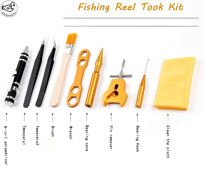 QUA'ANNYU Upgraded Version Fishing Reel Cleaning Kit | Fishing Reel Maintenance Kit | Fishing Reel Care Kit | Fishing Rod Repair Kit | Spool Pin Remover|Basic Set