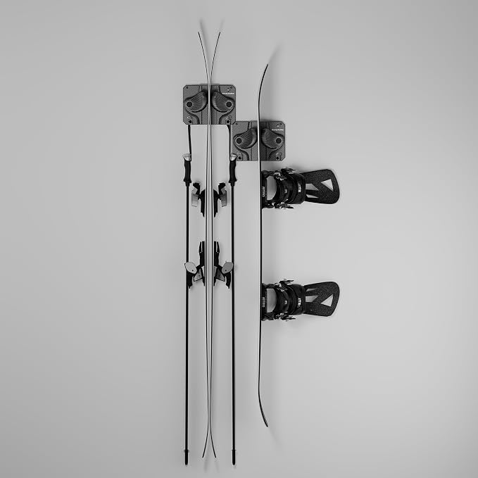 Gravity Grabber, The OG - Ski & Snowboard Wall Mount, Indoor Garage & Home Storage Organizer, Damage-Free Grip, Holds Skis/Boards/Poles/More, Space-Saving Premium Gear Rack, (Carbon 2-Pack)