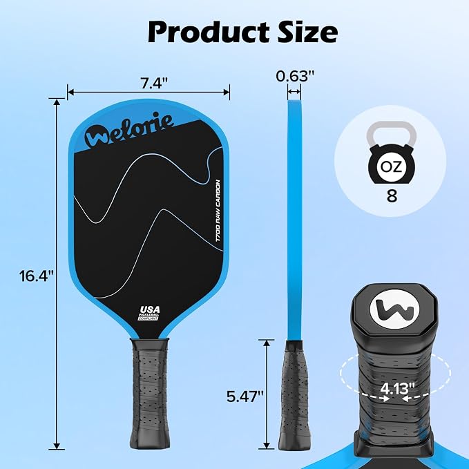 T700 Carbon Fiber Pickleball Paddles,Pickleball Racket with 16mm Polypropylene Honeycomb Core, Lightweight Pickle Ball Paddle Ultimate Spin & Control for Intermediate Level Player