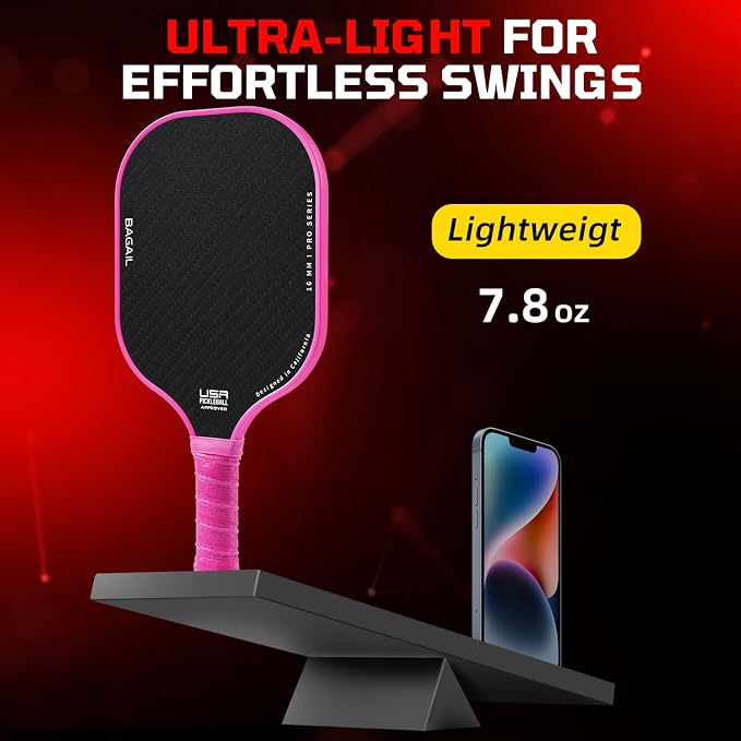 BAGAIL Pickleball Paddles, USAPA Approved Fiberglass Surface Pickleball Set, Lightweight Pickle Ball Rackets with 4 Balls, 1 Bag, Designed in California for Traction and Stability
