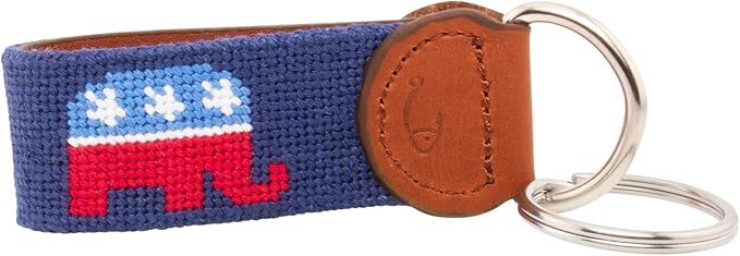 Leather Hand-Stitched Needlepoint Key Fob or Key Chain