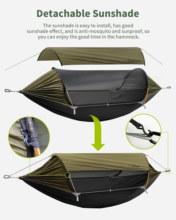 Camping Hammock Tent with Hammock Underquilt, Lightweight Hanging Hammocks Tree Straps, Portable for Hiking, Backpacking