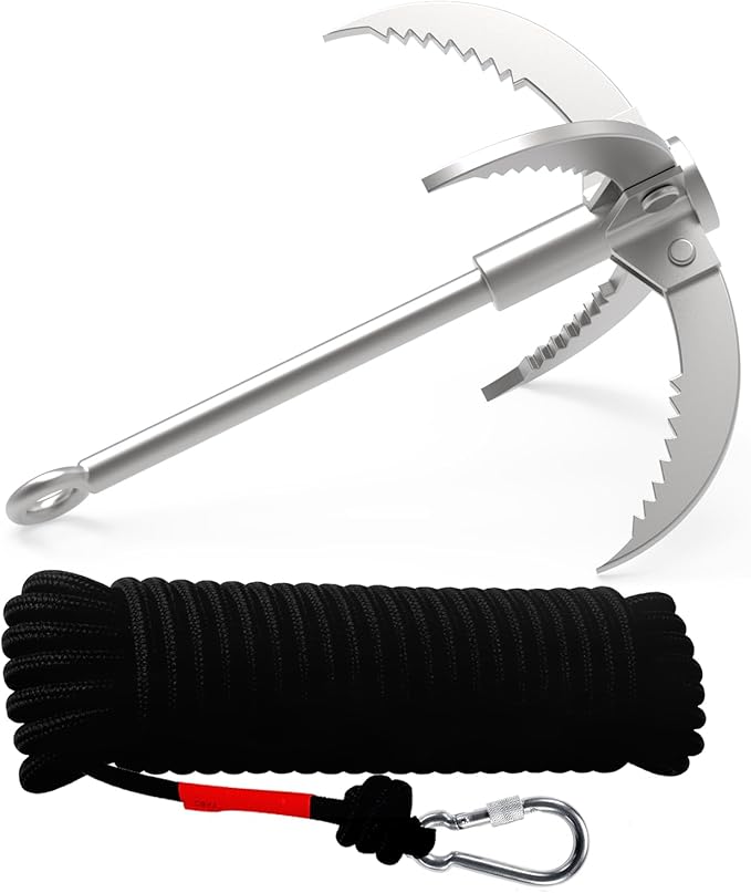 Ant Mag Grappling Hook Stainless Steel Claw Carabiner for Camping Hiking Tree Grabbing and Water Lifting Salvage