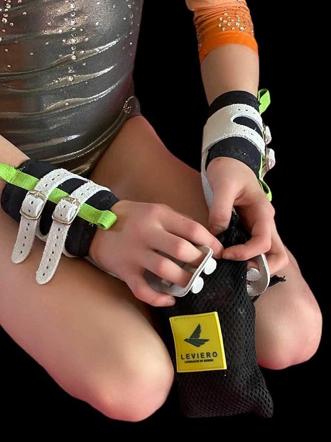 Gymnastics Grips Set, Grips for Gymnastics Girls, Dowel Grips with Soft Leather, Double Buckle Wrist Closure, and Adjustable Finger Holes, for All Ages