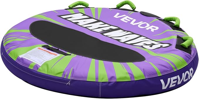 VEVOR Towable Tubes for Boating, 1-4 Riders Inflatable Boat Tubes & Towables, 340-680 lbs Capacity, Multiple Sizes with Full Nylon Cover, Padded/EVA Handles, Fins & Safety Valve (Multi-Option)