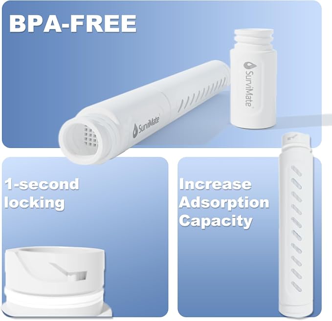 SurviMate Replacement Filter for Filtered Water Bottle with 5-Stage Intergrated Straw, for Camping, Hiking, Backpacking and Travel