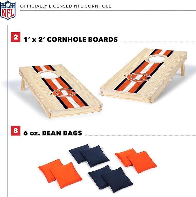 NFL Football Portable Size 1' x 2' Solid Wood Cornhole Set with Direct Print HD Team Graphics – Travel Size