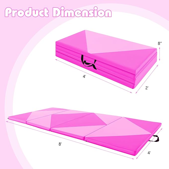 Goplus Gymnastics Mat, Folding Tumbling Mat with Carry Handles, Hook & Loop Fasteners, 4 Panels for Fitness Exercise Yoga Stretching Aerobics Workouts, Thick Gym Mats for Home