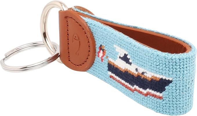 Leather Hand-Stitched Needlepoint Key Fob or Key Chain